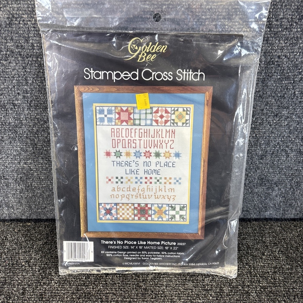 Vtg~Golden Bee~Stamped Cross Stitch Kit~There's No Place Like Home~18"x22"~NIP‎